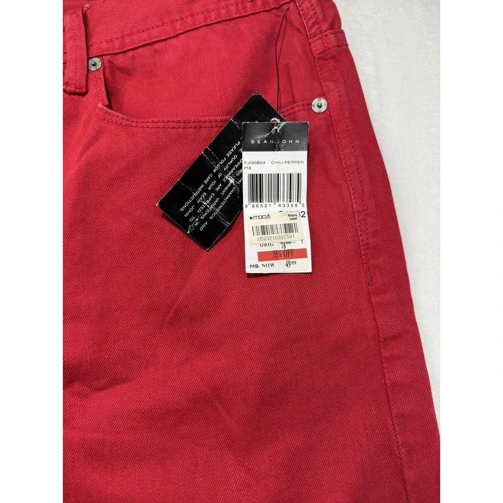 Sean John Clayton Jeans Mens 34x32 Red Slim Straight Denim Chili Pepper Casual